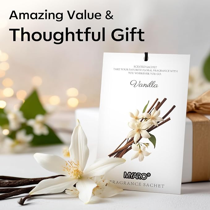 12 Packs Vanilla Scented Sachets for Drawer and Closet, Long-Lasting Closet Sachet Bags Drawer Deodorizers Fresh Scents, Home Fragrance for Lover