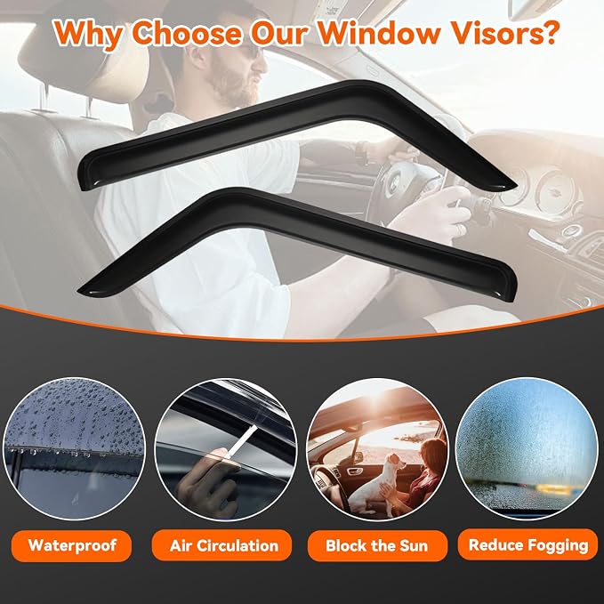 Rain Guards Compatible with 2018-2025 Jeep Wrangler JL 2-Door,Tape-On Side Window Visor Wind Deflector Vent Visors Car Accessories