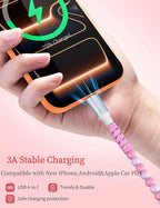 USB A to USB C Cable 6FT,Beaded Charger Cord for iPhone 17 16 Pro Max 16e 15 Car play,Type C Cute Car Charger Cord for iPad 10 11th A16/Samsung S26 S25 S24 S23/Pixel/Android Phone Girls Women,LinkPink