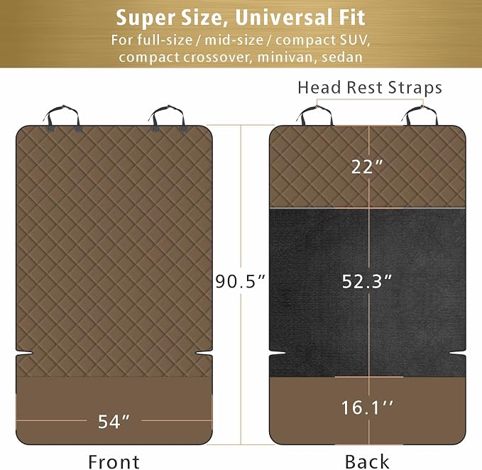 SUV Cargo Liner for Dogs, Water Resistant Pet Cargo Cover Dog Seat Cover Mat for SUVs Sedans Vans with Bumper Flap Protector, Non-Slip, Large Size Universal Fit, Brown