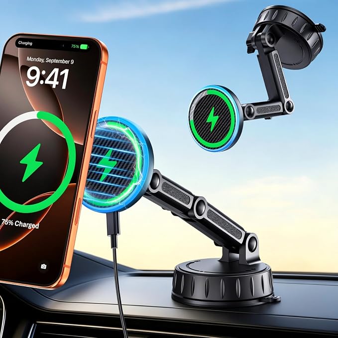 for MagSafe Car Mount Charger, Magnetic Phone Holder for Your Car Charger Dash/Windshield, Magnetic Adjustable Wireless Car Charger Fast Charging Phone Mount for iPhone 17 16 15 14 13 12
