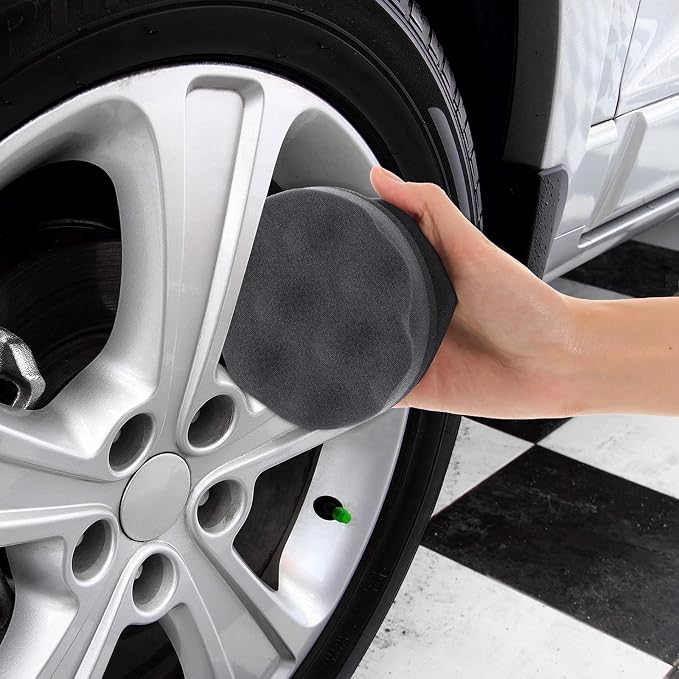 6 Pcs Tire Hex Grip Dressing Applicator Washable Tire Shine Applicator Dressing Pad Car Detailing Foam Sponge Reusable Tire Cleaner Sponge for No Slip Tire (Gray, 4.33 Inch Diameter)