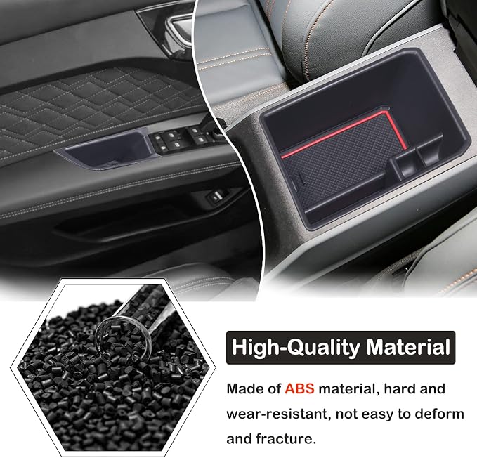Car Center Console Organizer Tray Compatible with Audi Q4 E-Tron 2022 2023 2024 2025, ABS Front Rear Side Door Grab Handle Storage Box & Armrest Storage Tray With Anti-slip Mat Insert Accessories