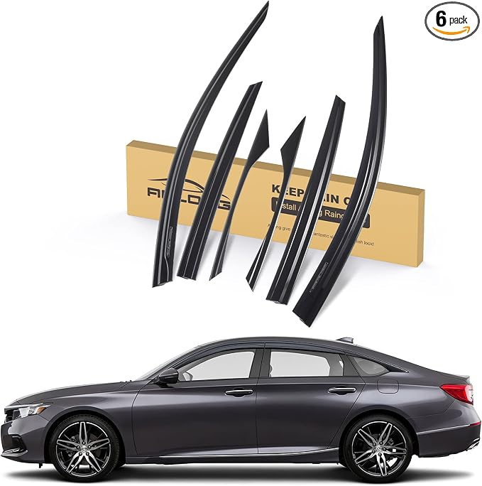 Smoke Rain Guards Fit for Honda Accord 2018 2019 2020 2021 2022 Tape-On Side Shatterproof Window Visor, Window Deflectors, 6-Piece Set