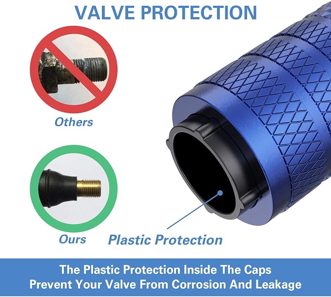 Tire Valve Stem Caps, Blue, 4 pcs/Pack, Anodized Aluminum Tire Valve Cap Set, Corrosion Resistant, Universal Stem Covers for Cars Trucks Motorcycles SUVs and Bikes