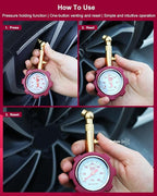 Tire Pressure Gauge – 5–60 PSI Analog Gauge with Pressure Hold, Extended Sealing 360° Swivel Chuck & Dual Protective Shell – Fits All Standard Valve Stems