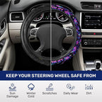Purple Botanical Leaf Steering Wheel Cover, Polyester Car Wheel Grip, Universal 15 Inch for Cars SUVs Trucks