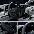 Steering Wheel Cover Standard Size 14.5-15 inch, Non-Slip Car Wheel Cover Protector, Non-Folding Packaging, Microfiber Leather, Black