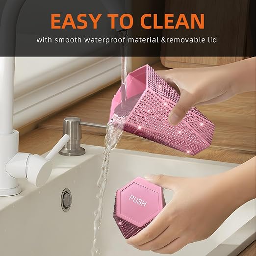 2 PCS Bling Car Trash Can with Lid, Bling Car Accessories Trash Bin, Leakproof Auto Garbage Can with 60 Trash Bags, Multipurpose Organizers and Storage for Home, Office (Pink Diamond)