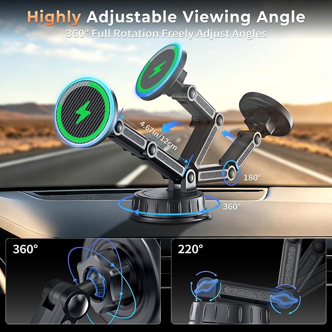 for MagSafe Car Mount Charger, Magnetic Phone Holder for Your Car Charger Dash/Windshield, Magnetic Adjustable Wireless Car Charger Fast Charging Phone Mount for iPhone 17 16 15 14 13 12