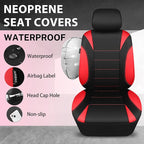 Neoprene Wetsuit Seat Covers, Waterproof Car Seat Covers Front with 5mm Composite EVA, Universal Fit for Car,Sedan, SUV TrucksAnti Slip, Airbag Compatible(Black and Red