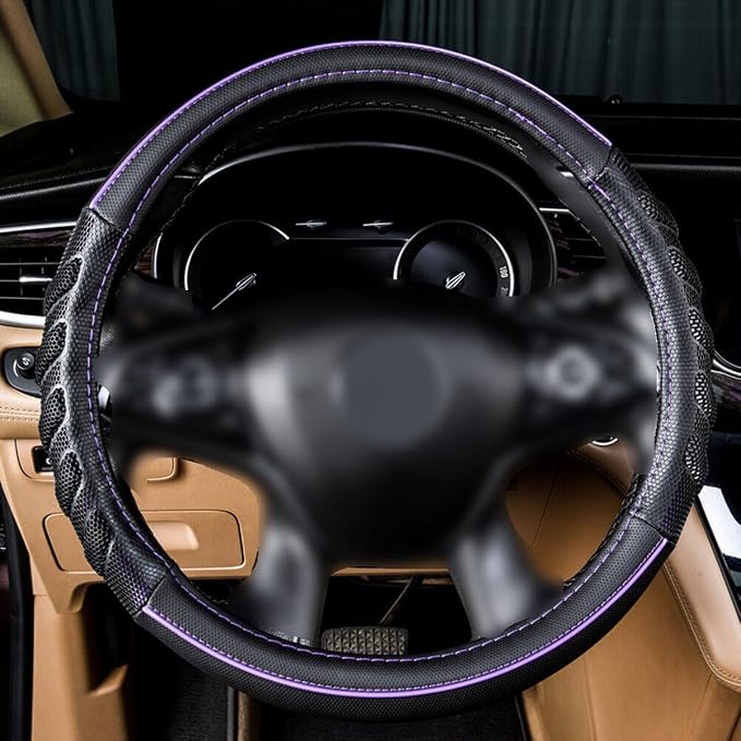 car Steering Wheel Cover Faux Leather Massage Universal fit 3D Honeycomb Hole Anti-Slip Sporty 15 Inches (Purple Black)