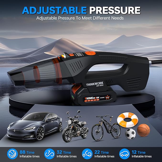 20V Car Vacuum & Air Inflator, Dual Function High Power Handheld Cordless Vacuum with 18000pa Suction Power for Car Cleaning, Household Dust Removal, Inflation