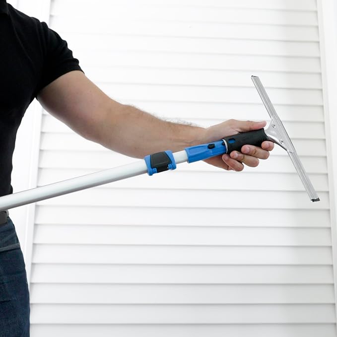 Professional Connect and Clean 12” Performance Squeegee for Glass and Window Care with Replacement Rubber, Heavy Duty Cleaning Supplies with Streak-Free Results, Handheld Household Cleaner Tool