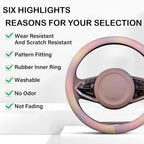 Leather Steering Wheel Cover, Colorful Cute Pink Purple Steering Wheel Cover Non-Slip Breathable Fabric Absorbing Sweat Universal Car Accessories for Women 14.5–15 inch