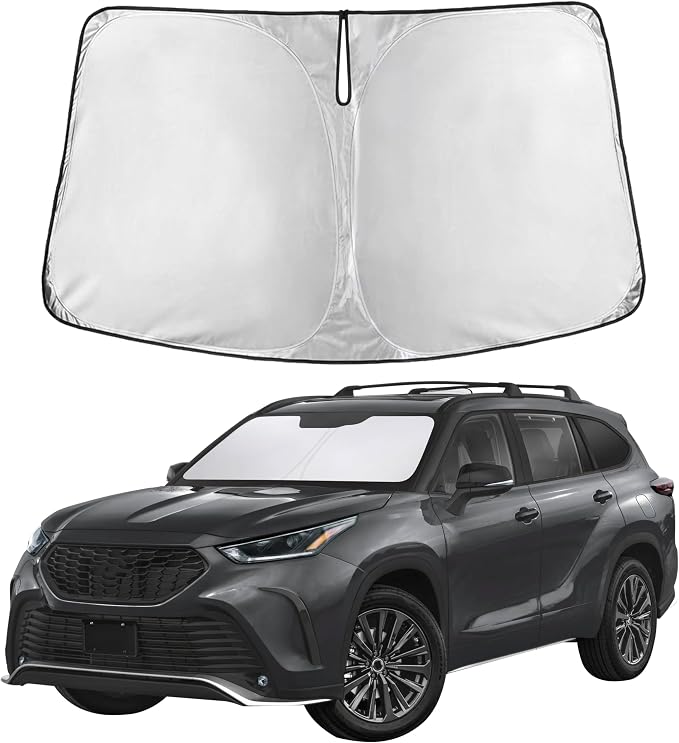 Windshield Sunshade Compatible for Toyota Highlander 2020-2024 2025 2026, Sun Visor for Front Windshield & Window Sun Shade Cover, UV Heat Blocker & Protector, Car Accessories