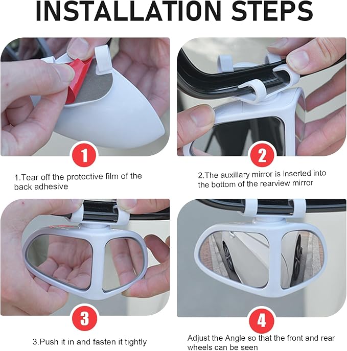 2PCS Car Blind Spot Mirrors, Double-Sided 360° Adjustable Rotating Rear View Mirror, HD Glass Wide Angle Auxiliary Blindspot Mirror, Universal for Most Car