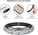 Blue Flower Steering Wheel Cover - Cute Vintage Blue Flower Steering Wheel Cover Flowers Cute Anti-Slip Universal Breathable 14-15-in 2 Car Cup Coasters for Men Women