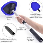 Windshield Cleaning Tool, Car Window Cleaner Windshield Cleaner with 4 Reusable and Washable Microfiber Pads and Extendable Handle Auto Inside Glass Wiper Kit (Dark Blue)