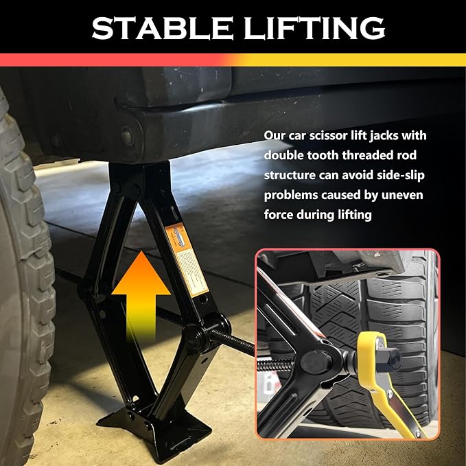 2T Scissor Jack for Car Tool Kit,Heavy Duty Car Tire Changing Kit for Automotive Lifting with Ratchet Wrench & Lug Wrench,Sturdy Cars Jack Kits Automotive Tools Lift Range 3.93-15.35"
