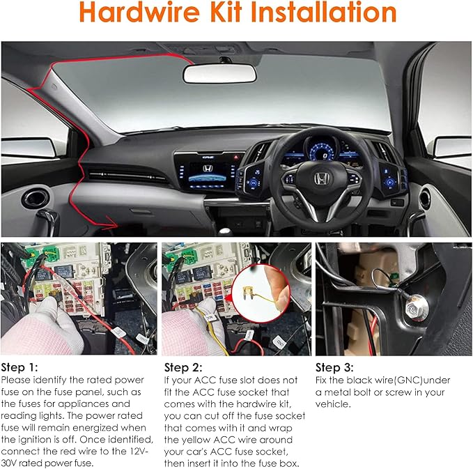 Dash Cam Hardwire Kit, Type C USB Hard Wire Kit 12V-24V to 5V Hardwire Kit with Low Voltage Protection 13ft/320cm Car Dash Camera Charger Power Cord for Dashcam Supply Radar Detectors