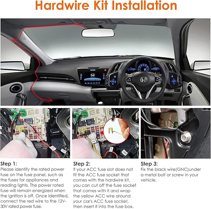 Type C USB Port Dash Cam Hardwire Kit for 24H Parking Monitor/Time-Lapse Recording Converts 12V-24V to 5V/2.5A Car Dash Camera Charger 320cm Cable Kit, Low Voltage Protection