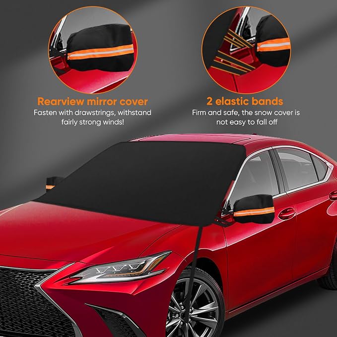 Car Windshield Cover for ice and Snow Double Fixing Easy Removal Windshield Snow Cover Protector with Side Mirror Cover Windproof Sunshade Cover for Cars, SUVs, Trucks, Vans (75"x47")