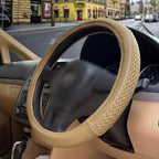 car Steering Wheel Cover Faux Leather Massage Universal fit 3D Honeycomb Hole Anti-Slip Sporty 15 Inches (Tan Tan)