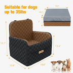 Waterproof Dog Car Seat for Small Medium Dogs, 5in Memory Foam Pet Booster Seat for Dogs up to 35 lbs with Pockets, Detachable Washable Pet Carseat with Y-Shape Safety Belt (Brown, Medium)
