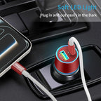 67.5W Red Car Charger USB C Super Fast Charging, 45W USBC&QC3.0 Port Plug for iPhone 17 Pro Max/Air/16/15/iPad, Samsung S26/S25 Android Cell Phone, Dual 12V Cigarette Lighter Adapter+3.3ft Type C Cord