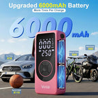 Tire Inflator Portable Air Compressor, 6000mAh Battery with Cigarette Lighter Adapter, 90W Fast Inflation, 6 Modes, Digital Display, Storage Bag & Handle, for Car Tires, Bike, Motorcycle, Ball