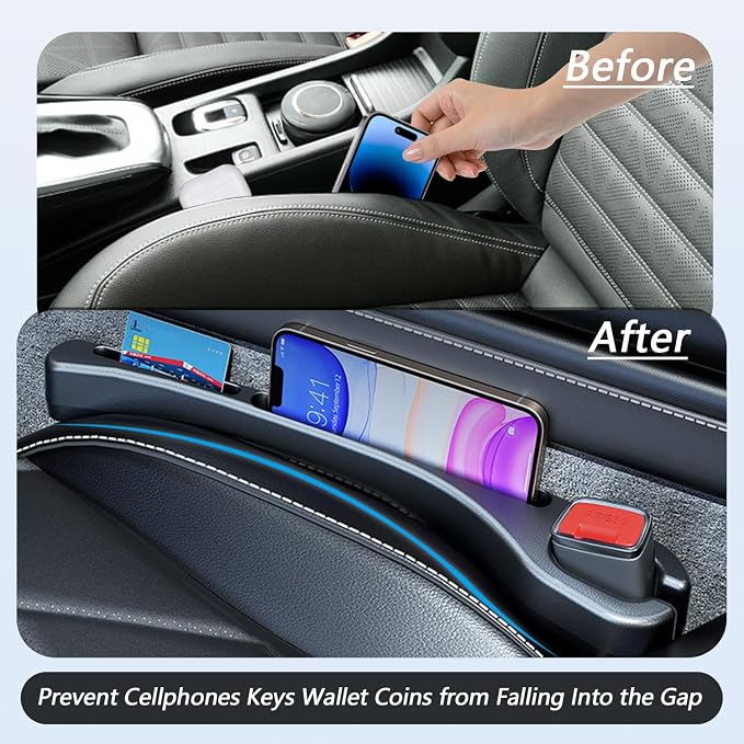 2 Pcs Car Seat Gap Filler，PU Leather Fill The Gap Between Seat and Center Console，Universal Fit Organizer for Car SUV Truck
