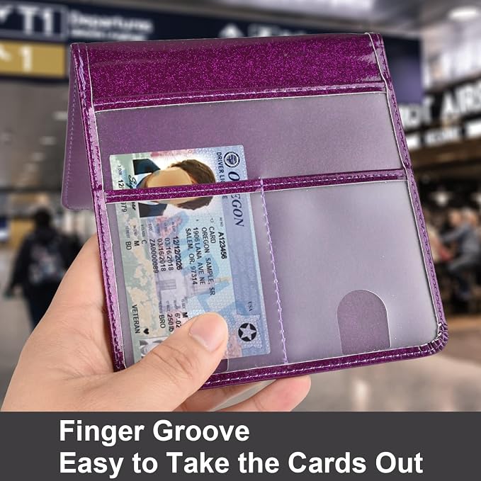 Car Registration and Insurance Holder, Vehicle Glove Box Car Organizer Men Women Wallet Accessories Case for Cards, Essential Document, Driver License, Bling Purple