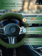 Car Steering Wheel Cover, Non-Slip Silicone Material, Multiple Color Choices, Universal Auto Parts Steering Wheel Cover, Suitable for Most Cars (Dark Green)