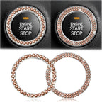 Bling Car Engine Start Ring Decals, 2PCS Crystal Rhinestone Vehicle Push Start Button Cover Sticker, Key Ignition Knob Ring, Sparkling Automotive Interior Accessories (Set Honey Peach)