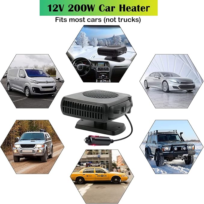 Car Heater,12V 200W Portable Car Heater for Vehicle Portable Heater for Car Windshield Defogger and Defroster Plug into Cigarette Lighter for Car RV SUV