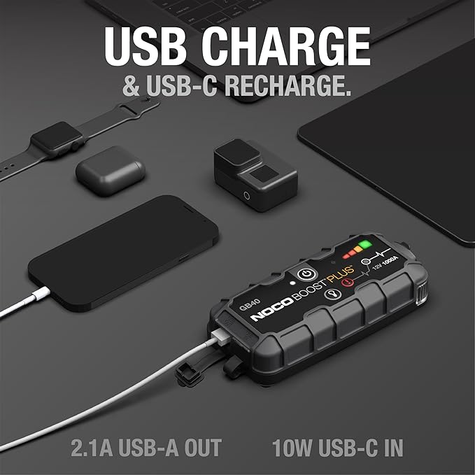 Boost GB40 12V 1000A UltraSafe Portable Lithium Jump Starter | Spark-Proof + Reverse Polarity Protection - Power Bank - 100-Lumen LED Flashlight - For 6.0L Gas and 3.0L Diesel Engines