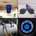 11PCS/Set Bling Car Accessories Set for Women, Rhinestone Vehicle Steering Wheel Cover Seat Belt Cushion Gear Shift Protector Cup Holder Coaster, Universal Automotive Accessories (Blue)