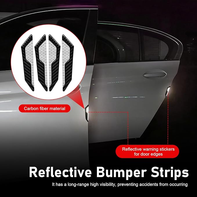 4 PCS Car Door Edge Guard Sticker, Reflective Safety Warning Car Door Protective Strips, Thickened Anti-collision Paint Protector, Universal for Most Vehicles (White)