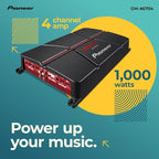 GM-A6704 4-Channel Car Amplifier – 1000W Max, Class AB, Bridgeable Design, Bridgeable, High-/Low-Pass Filters