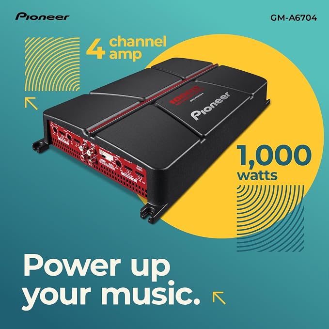 GM-A6704 4-Channel Car Amplifier – 1000W Max, Class AB, Bridgeable Design, Bridgeable, High-/Low-Pass Filters