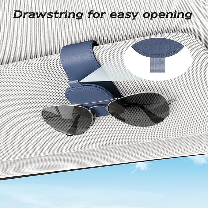Sunglass Holder for Car Visor, Blue, 2 Packs | Suede Cloth, Magnetic, Organizer for Car Accessories