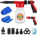 Car Wash Foam Gun/Hose Sprayer, 16 IN 1 Foam Cannon for Car/Garden Cleaning | Adjustable with 2.5-6 Ratio Dial Foam Blaster, 1L Bottle, Nozzles, Mitten&Towel, 1/2” Quick Connector for Garden Hose,Sprayer