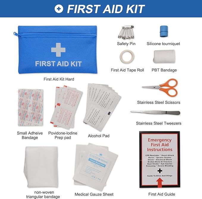 Car Emergency Kit for Teen Boy and Men's Gifts, Blue Emergency Roadside Assistance kit with 10FT Jumper, First Aid Kit, Safety Hammer, Tow Rope, and More Ideal Blue Car Accessories Tool
