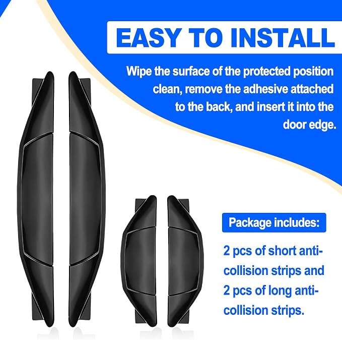 Set of 4 Pieces Universal Car Door Edge Guards Heavy Duty Anti-Collision Strips with Self-Adhesive Door Protector for Cars SUVs Trucks Black