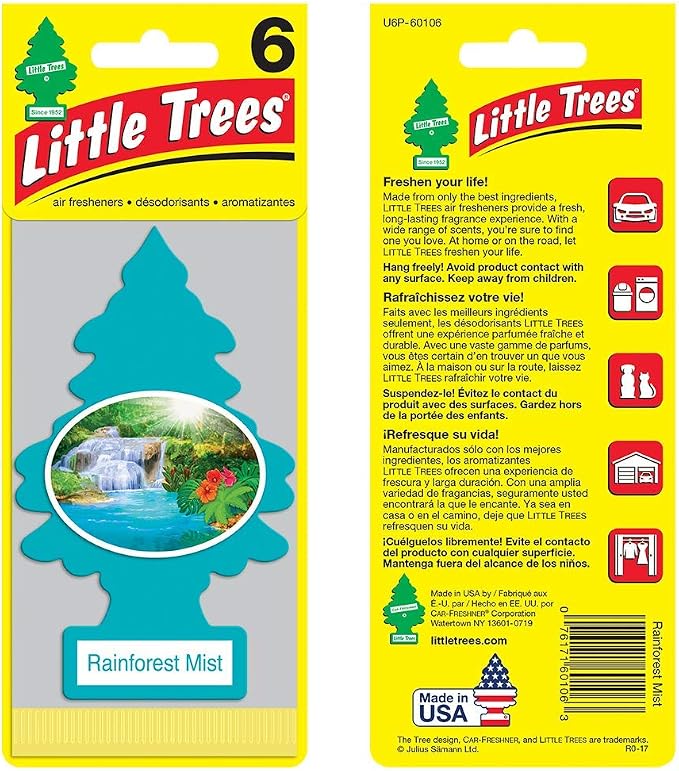 Cardboard Hanging Car, Home & Office Air Freshener, Rainforest Mist (Pack of 12)