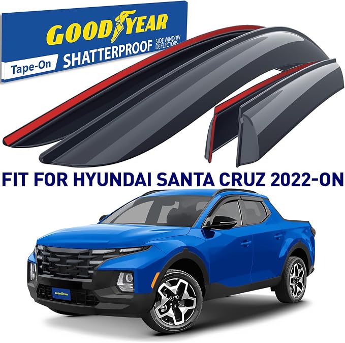 Goodyear Shatterproof Window Deflectors for Hyundai Santa Cruz 2022-2026, Tape-on Rain Guards, Window Visors, Vent Deflector Visor, Car Accessories, 4 pcs. - GY008709