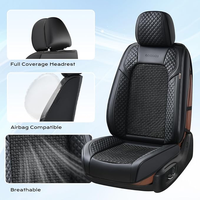 Coverado Seat Covers Full Set, 5 Seats Universal Seat Covers for Cars, Black Car Seat Covers Front Seats Back Seat Cover, Breathable Car Seat Cushion, Leather Seat Cover Seat Protector Fit Most Cars