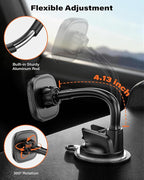 Phone Holder for Car, Dashboard Windshield Phone Holder Mount with Flexible Arm & Built-in Strong Magnets, Suction Cup Phone Holder for Car Compatible with MagSafe