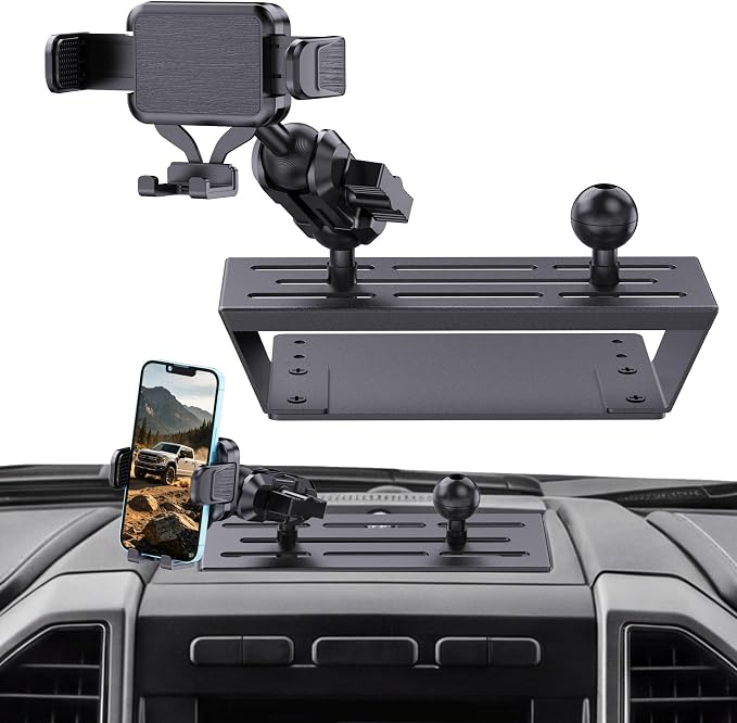 Dash Mount Phone Holder Compatible with 2015-2020 F150 2017-2022 F250 F350 Metal Cellphone Mounting Bracket Stand for Most CellPhones